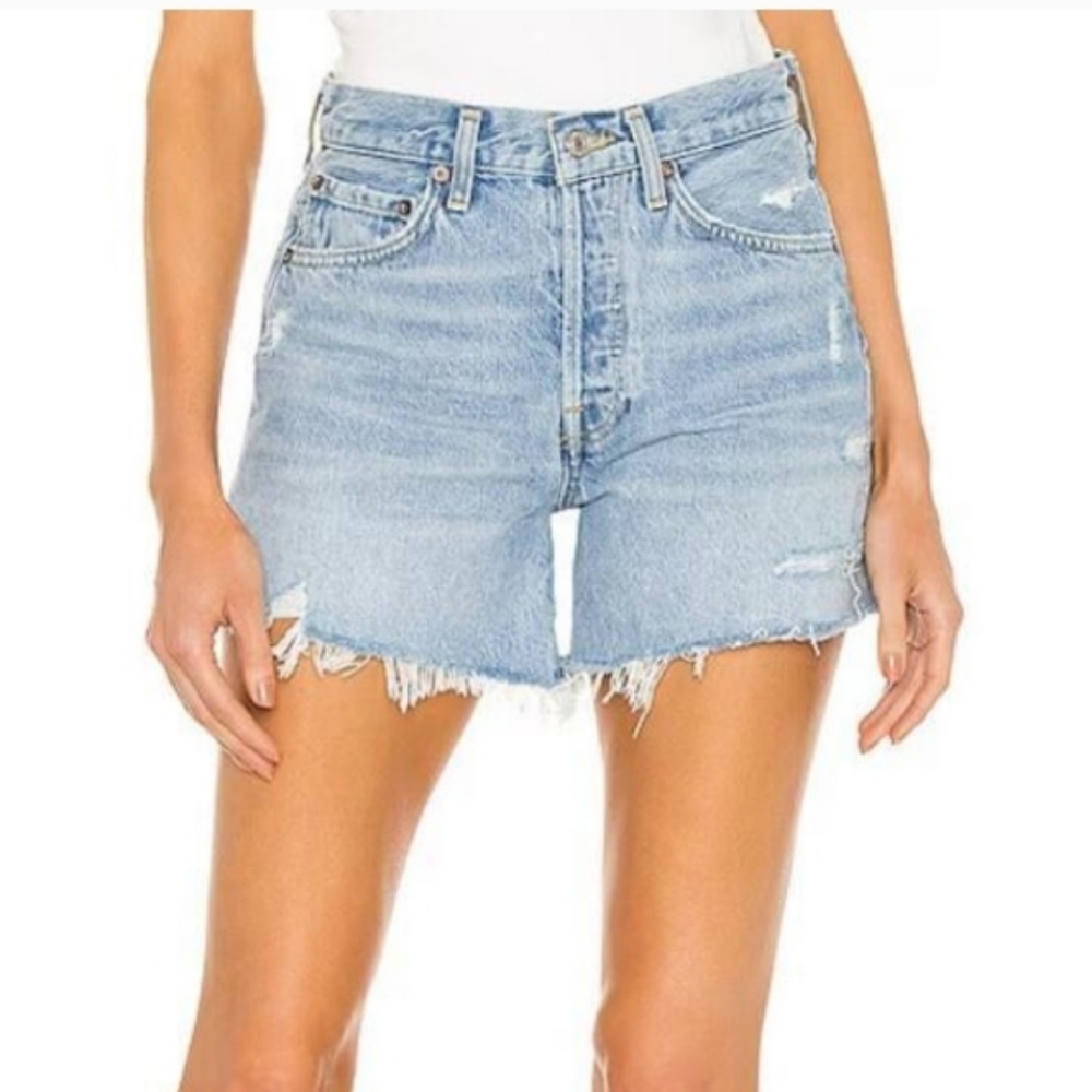 AGOLDE Parker Long Distressed Denim Shorts